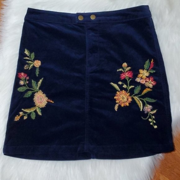 Mossimo Supply Co. Dresses & Skirts - Dark Blue Corduroy Embroidered Skirt